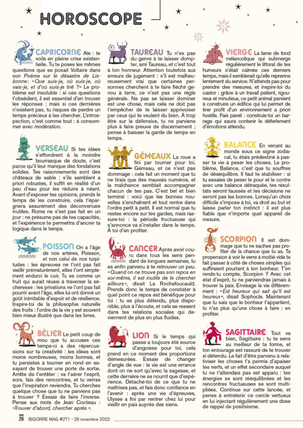 Horoscope du 28 nov au 11 déc 2022 BIGORRE MAG