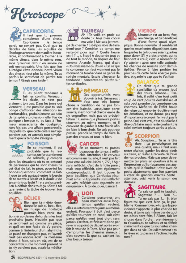 Horoscope du 13 novembre au 3 décembre 2023 BIGORRE MAG