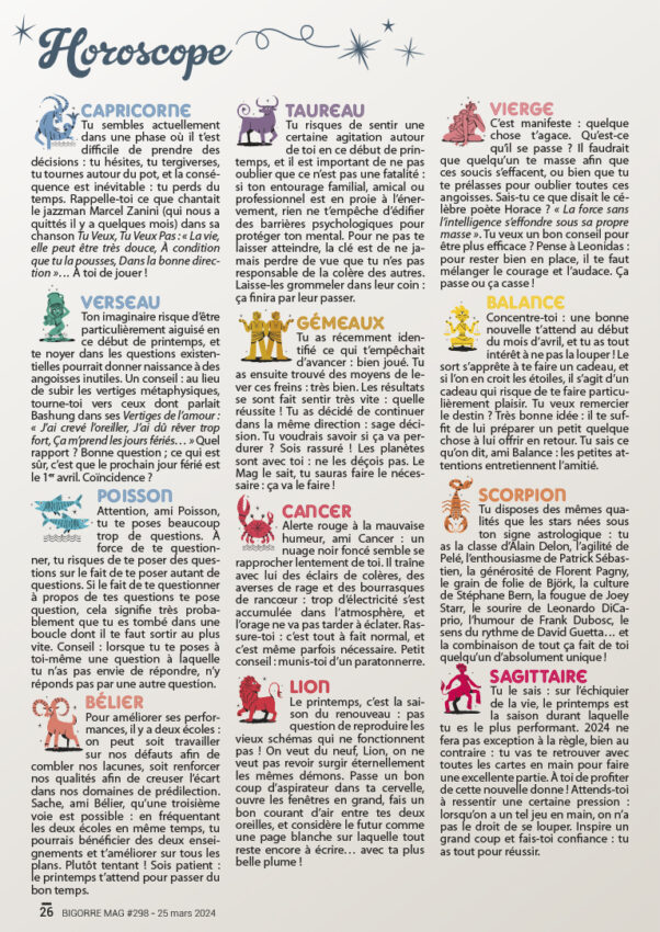 Horoscope du 25 mars au 7 avril 2024 BIGORRE MAG