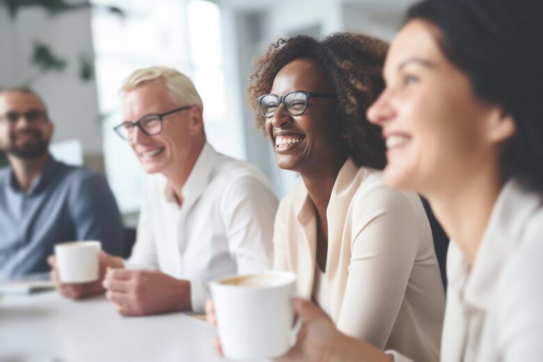 Multiracial people take a break in the middle of an important ma