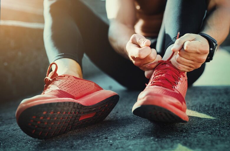 Tying sports shoes