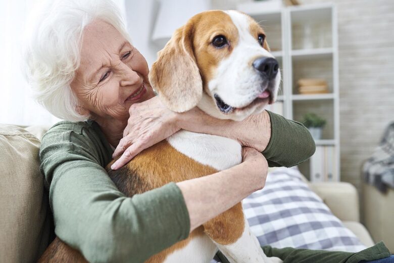 Happy granny loving her dog