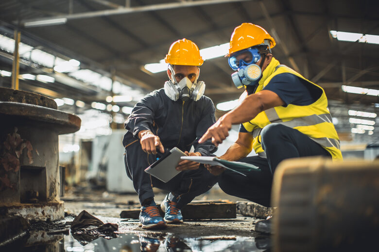 Toxic chemical gas leak safety team working cleaning in danger f