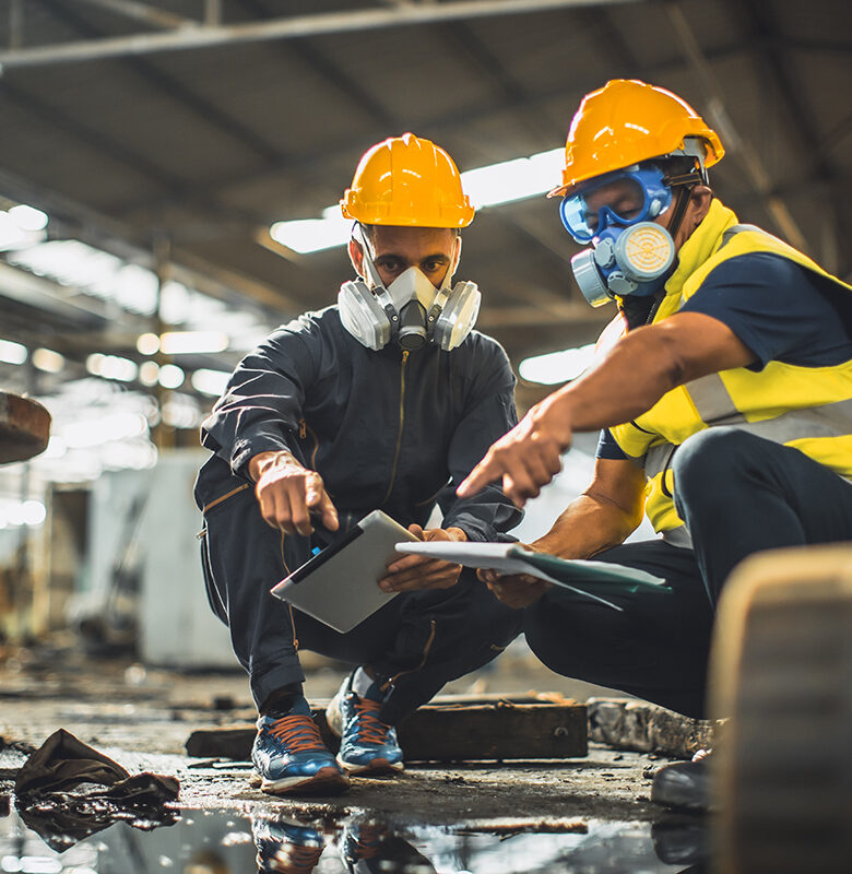 Toxic chemical gas leak safety team working cleaning in danger f