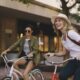 Female friends enjoying bicycle ride